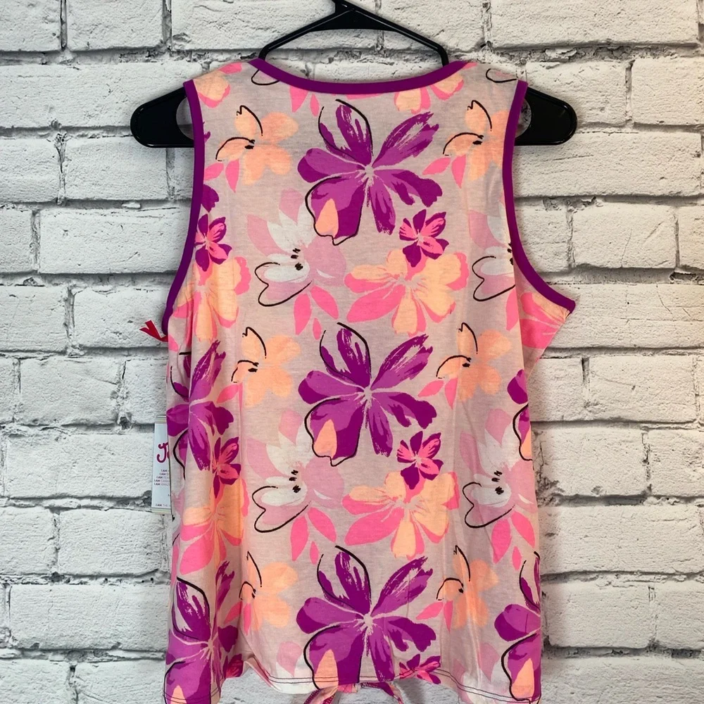 2 Justice Girls Pink Purple Blue Floral Sleeveless Shirt Tank Top XLP (16/18)